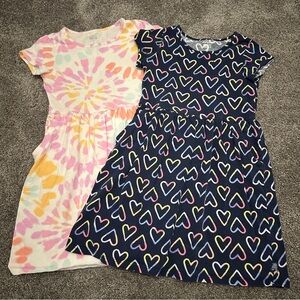 Colorful Kids Heart and Tie-Dye Dress Set